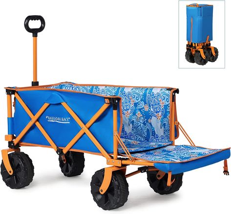 Beach Wagon Cart with Big Wheels, Collapsible Utility Wagon Heavy Duty Folding,Ideal for Outdoor Sand Camping Garden Pet by Old Bahama Bay Beach Wagon Cart, Beach Vacation Essentials, Camping Garden, Folding Cart, Beach Wagon, Utility Wagon, Wagon Cart, Beach Cart, Folding Wagon