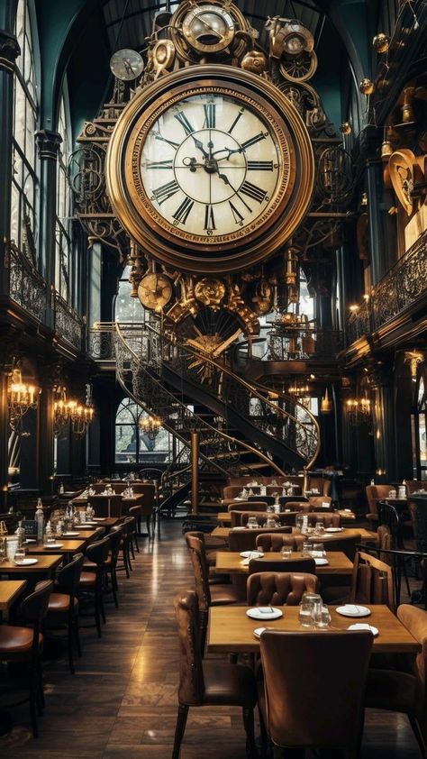 Steampunk Restaurant, Steampunk Cafe, Luxury Bar, Neo Victorian, Home Libraries, House Restaurant, Cafe Shop, Beautiful Places Nature, Time Capsule