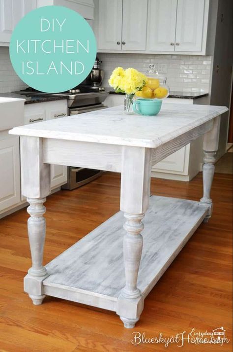 Functional Kitchen Island, Kitchen Island Diy, Farmhouse Diy Projects, Diy Kitchen Table, Vintage Console Table, Vintage Console, Diy Kitchen Countertops, Kitchen Island Plans, Cushion Storage