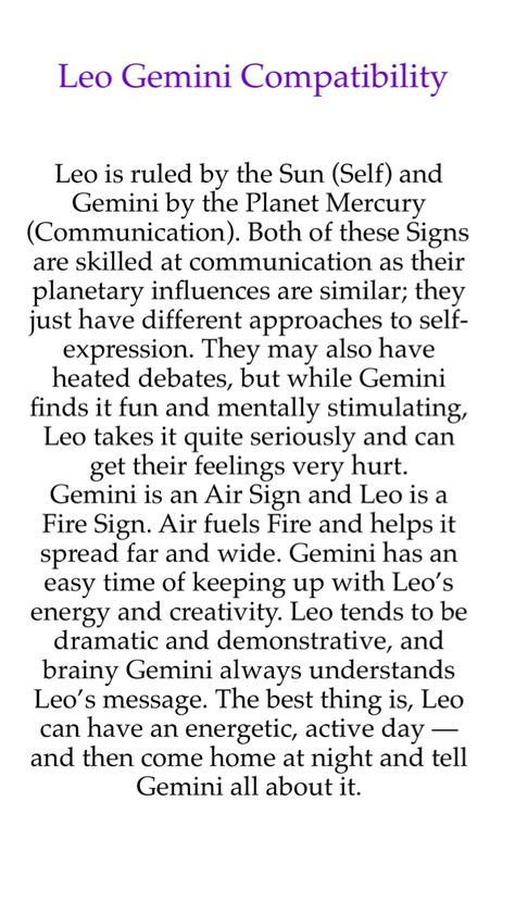 ♌️♊️ Leo Gemini Compatibility ~ Instagram.com/SkyBrewer Gemini Leo, Leo And Gemini, Gemini Gemini Compatibility, Gemini Woman And Leo Man Compatibility, Gemini Love Compatibility, Leo Compatibility, Gemini Relationship, Gemini Sexuality, Gemini Compatibility