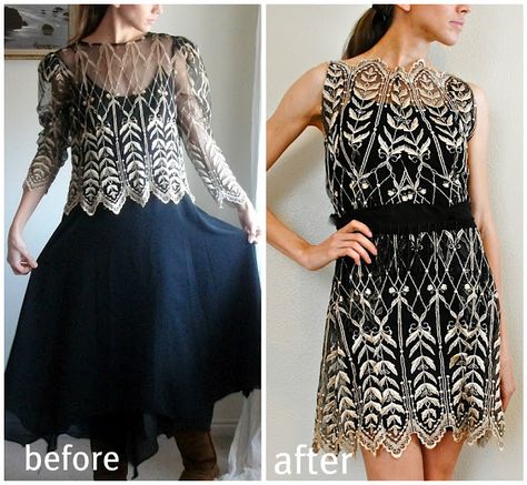 wow... lots of good DIY / upcycling inspiration on this blog Diy Clothes Refashion Dress, Sewing Refashion, Refashion Dress, Trash To Couture, Diy Clothes Refashion, Creative Genius, Sequined Dress, Clothes Diy, 80s Dress