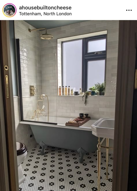 Clawfoot Tub Shower Combo, Clawfoot Tub Ideas, Ca Pietra, Bathroom Tile Design Ideas, 1930s Home, Clawfoot Tubs, Tile Design Ideas, Bathtub Shower Combo, Cottage Bathroom Ideas