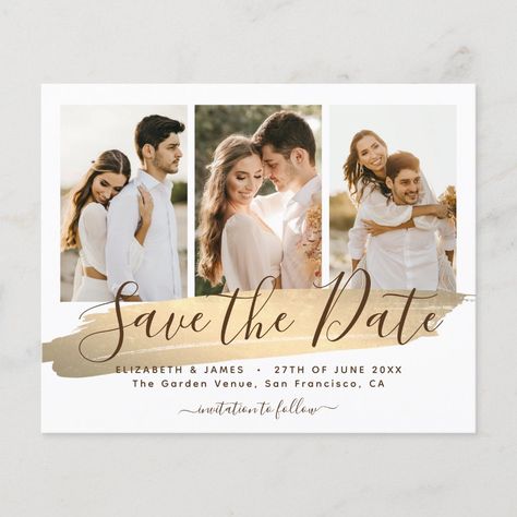 Elegant Gold Save The Date Budget Wedding Invite Flyer Gold Save The Dates, Budget Wedding Invitations, Garden Venue, Champagne Wedding, Gold Wedding Invitations, Glamorous Wedding, Wedding Save The Date, Newlywed Gifts, Popular Color