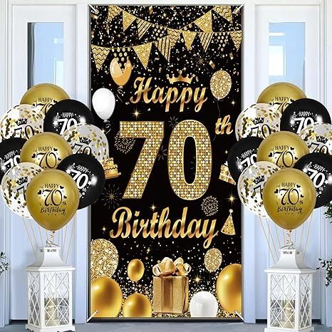 Amazon.com: 70th Birthday Party Decorations for Men Women Black Gold Happy 70th Birthday Door Cover Banner with 18pcs Black Gold Happy 70th Birthday Balloons for 70th Birthday Anniversary Party Decor Supplies : Home & Kitchen 70th Birthday Party Ideas For Dad, 70th Birthday Balloons, Birthday Party Decorations For Men, 70th Birthday Party Decorations, 70th Birthday Parties Decorations, Anniversary Party Decor, Happy 70th Birthday, 70th Birthday Party, Birthday Door