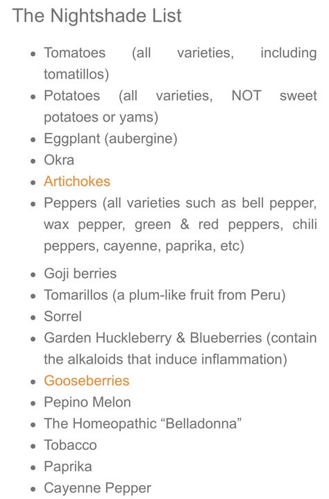 The "Nightshade" list Night Shades List, Night Shade Vegetables List Of, Nightshades List, Hs Diet, Nightshade Foods, Nightshade Vegetables, Lectin Free Diet, Autoimmune Paleo Diet, Night Shades