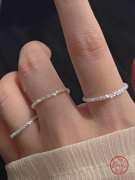 Silver  Collar  925 Sterling Silver   Embellished   Fine Jewelry Ailver Rings, Fancy Silver Rings, Shein Jewelry Silver, Pretty Silver Rings, White Silver Jewelry, Minimalistic Silver Jewelry, Minimal Silver Jewelry, Finger Rings Silver, Diamond Rings Silver