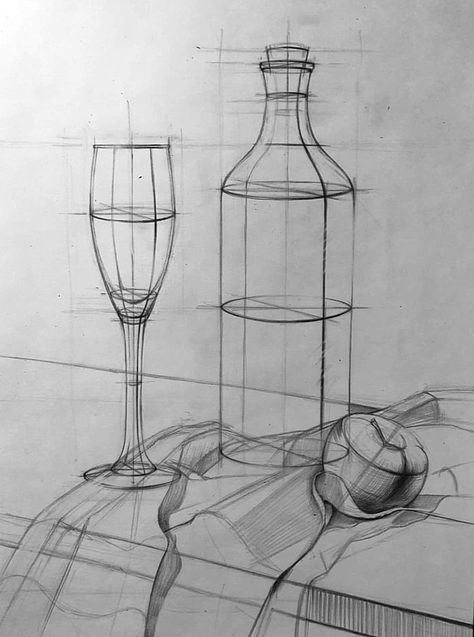 Still Life Drawing Tips, Still Life Drawing Sketch, Still Life Sketch Easy For Beginners, Drawing Reference Still Life, Basic Object Drawing, Object References For Drawing, Bottle Sketch Pencil Drawings, Still Life Perspective, Still Life Drawing Tutorial