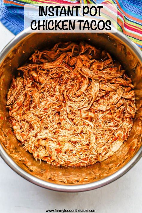 Instant Pot chicken tacos is just 4 ingredients and minutes to prep, with such yummy flavor! Use for tacos, nachos, bowls, salads and more! Easy Pulled Chicken, Buffalo Chicken Recipes Easy, Chicken In Instant Pot, Chicken Breast Tacos, Buffalo Chicken Recipe, Instant Pot Buffalo Chicken, Shredded Buffalo Chicken, Buffalo Chicken Recipes, Shredded Chicken Tacos