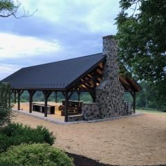 Pergolas & Pavilions | New Energy Works Outdoor Pavillion With Bar, Timber Pavilion Architecture, Traditional Pavilion, Pavillion Backyard, Timber Structure Pavilion, Timber Frame Pergola, Outdoor Pavillion, Timber Frame Pavilion, Outdoor Fireplace Patio