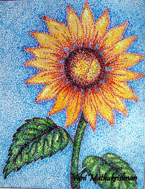 pointillism | Pointillism sunflower Pointalism Art, Dotted Drawings, Stippling Art, Classroom Art Projects, Elementary Art Projects, Homeschool Art, Dot Art Painting, School Art Projects, Camping Art