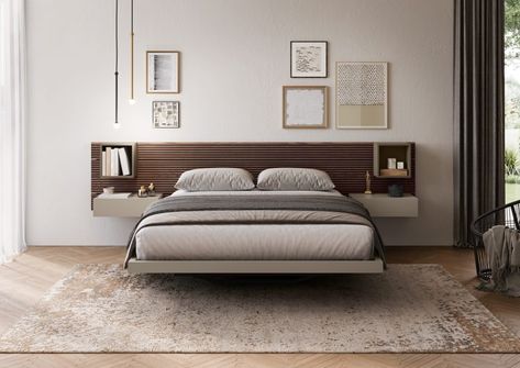 Letto sospeso con contenitore Minimal Bedroom Design, Minimal Bedroom, Home Design Living Room, Wardrobe Design, Design Living, Bed Design, King Size, Bedroom Interior, Guest Room