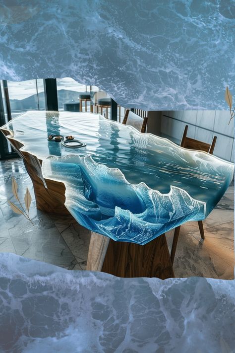 Dive into coastal elegance with these captivating ocean kitchen tables! 🐚⚓️ Bring the tranquil beauty of the sea into your home decor. #CoastalLiving #OceanDecor #KitchenDesign #HomeInspiration #InteriorStyling Ocean Inspired Furniture, Ocean Furniture, Ocean Kitchen, Workstations Design, Coastal Elegance, Marine Theme, Ocean Design, Contemporary Coastal, Open Ocean