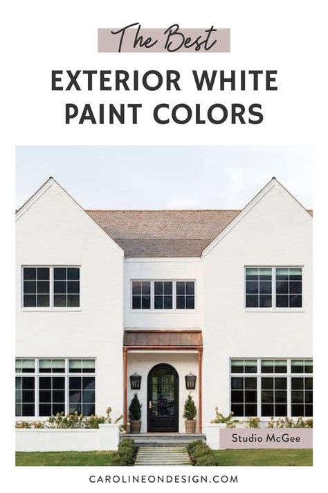 Looking for the perfect exterior white paint for your home? Find some of the best exterior white paints here! Sherwin Williams Modern White Exterior, Antique White Usa Exterior, Wherein Williams Alabaster Exterior, Aesthetic White Sherwin Williams Exterior, Aesthetic White Exterior, Stucco Exterior Colors Farmhouse, Cream Exterior Paint Colors, White Exterior Brick, Best Exterior White Paint Colors