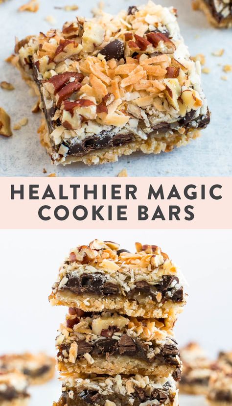 Healthier magic cookie bars made grain-free, gluten-free and vegan with homemade sweetened condensed coconut milk. #glutenfree #grainfree #vegan #7layerbars #magiccookiesbars #healthy #dessert #eatingbirdfood Condensed Coconut Milk, Magic Cookie Bars, Layer Bars, Healthier Desserts, Gf Desserts, Gluten Free Eating, Healthy Oils, Köstliche Desserts, Dessert Bar