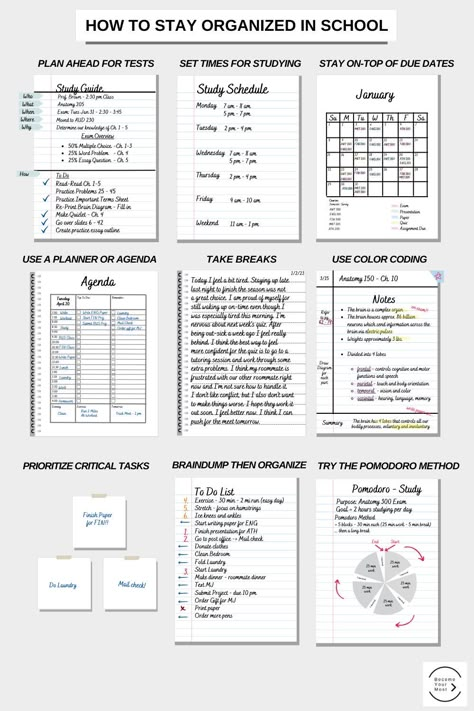 How To Organize Your School Life, How I Take Notes Study Tips, School Planning Aesthetic, How To Organize A Journal, Study Techniques Time Management, Planner School Organization, School Agenda Organization, How To Organize Your Planner For School, How To Stay On Top Of Assignments