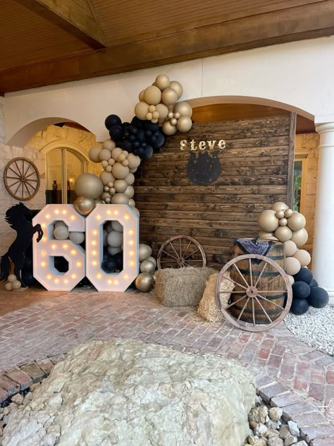 Western theme party, wood wall, barrel, marquee light up. Servicing houston and surrounding areas Western Themed Homecoming, Rodeo 21st Birthday Party, Blue Western Theme Party, Western Dance Decorations, 21st Cowboy Party Western Theme, Rodeo Dance Decorations, Western 21st Birthday Party, Western Theme Dance Decor, Denim Diamonds