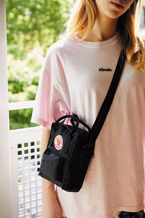 Fjallraven Kanken Mini Crossbody | Urban Outfitters UK Mini Sling Bag Outfit, Fjallraven Kanken Outfit, Mini Backpack Outfit, Kanken Sling Bag, Sling Bag Outfit, Kanken Sling, Mochila Fjallraven Kanken, Fjallraven Kanken Mini, Mini Sling Bag