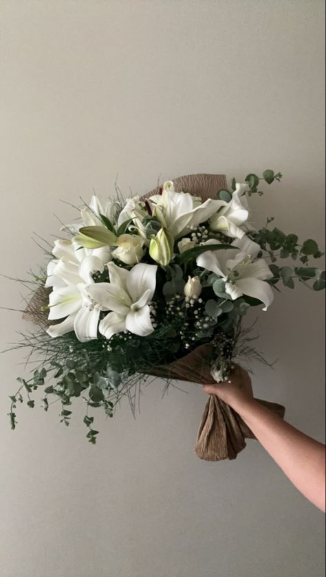 Closeup photo of bloomed casablanca lilies/flowers and white roses Lillies Bouquet Aesthetic, Lillies Flowers Bouquet Aesthetic, White Lily Bouquet Aesthetic, White Lillie’s, White Lilies Aesthetic, Casablanca Lilies, Casablanca Lily, Lilies Flowers, 5am Club