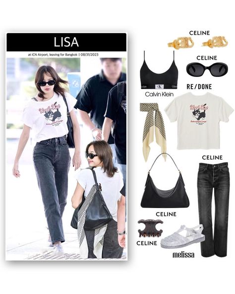 blackpink lisa airport outfit details 083123 Thailand Outfit, Large Hair Clip, Hailey Bieber, Incheon, Airport Outfit, Bangkok Thailand, International Airport, Outfit Details, Kendall Jenner