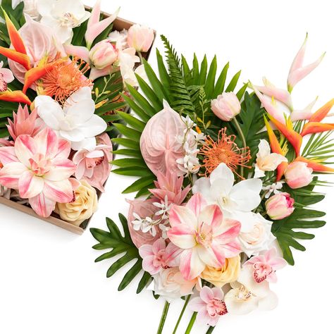 PRICES MAY VARY. 【Tropical Citrus & Pink】Color inspired by the Beach Tropical, pink with tropical citrus base Make the outdoor wedding theme come alive. 【Material & Package】The artificial flower combo set is made of high-quality silk and foam, including 20 pcs Artificial flowers+ 8 pcs Greenery. 【Multi Usages】Ideal choice for wedding such as bridal bouquets, flower sign decor, flower arrangements, centerpieces, etc, which are also widely used in home, graduation party, baby shower, etc. 【Easy to Outdoor Wedding Theme, Hibiscus Wedding, Wedding Themes Outdoor, Tropical Wedding Theme, Tropical Glam, Beach Wedding Centerpieces, Silk Orchids, Tropical Wedding Flowers, Tropical Bridal Showers