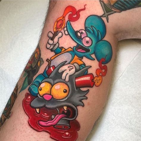 New School Tattoos, Rocket Tattoo, Spiderman Tattoo, Simpsons Tattoo, Wicked Tattoos, Tatuaje A Color, Tattoo Portfolio, New School Tattoo, Cartoon Tattoos