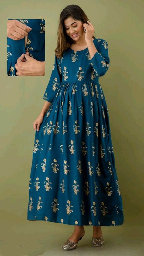 Product Description:- Fabric:- Rayon. Pattern:- Printed. Sleeve:- 3/4 Sleeve Purpose:- Maternity Feeding Sizes:- Size Description:- M ( Bust Size:- 40 in, Size Length:- 52 in) L ( Bust Size:- 42 in, Size Length:- 52 in) XL( Bust Size:- 44 in, Size Length:- 52 in) XXL( Bust Size:- 46 in, Size Length:- 52 in) Pregnancy Frocks Pakistan, Pregnancy Kurti Design, Feeding Gown Designs, Maternity Dresses Indian Style, Maternity Kurti Designs, Pregnancy Frocks, Feeding Dress Pattern, Indian Maternity Wear, Kurti Frock