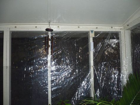 Outdoor Porch...turned Into Green House!  ~Heavy vinyl shower curtains would work great! Porch Vibes, Porch Greenhouse, Screened In Porch Diy, Mason Jar Planter, Porch Enclosures, Winter Greenhouse, Plastic Shower Curtain, Enclosed Porches, Patio Enclosures