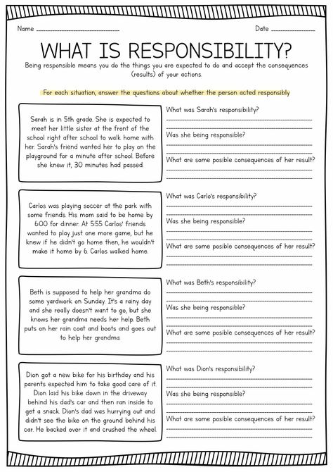 Respect And Responsibility Activities, Responsibility Worksheets For Kids, Aba Social Skills Activities, Teaching Responsibility Activities, Life Skills For Teens Free Printable, Kids Therapy Worksheets, Parenting Skills Worksheets, Responsibility Activities For Kids, Aba Worksheets