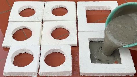 Styrofoam Garden Ideas, Cement Molds Diy Patio, Concrete Molds Diy How To Make, Styrofoam Diy Ideas, Cement Diy Ideas, Styrofoam Crafts Diy Projects Ideas, Cement Molds Concrete Projects, Cement Art Concrete Projects, Cement Crafts Concrete Projects