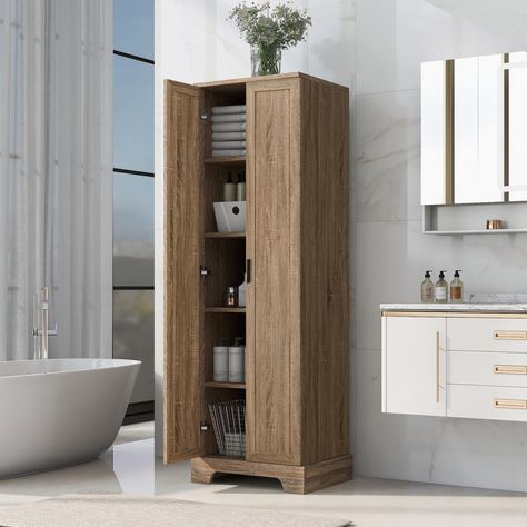 Doors For Bathroom, Tall Bathroom Storage Cabinet, Tall Bathroom Storage, Narrow Cabinet, Organizing Bathroom Cabinets, Freestanding Bathroom Cabinet, Modern Storage Cabinet, Modern Bathroom Cabinets, Bar Metal