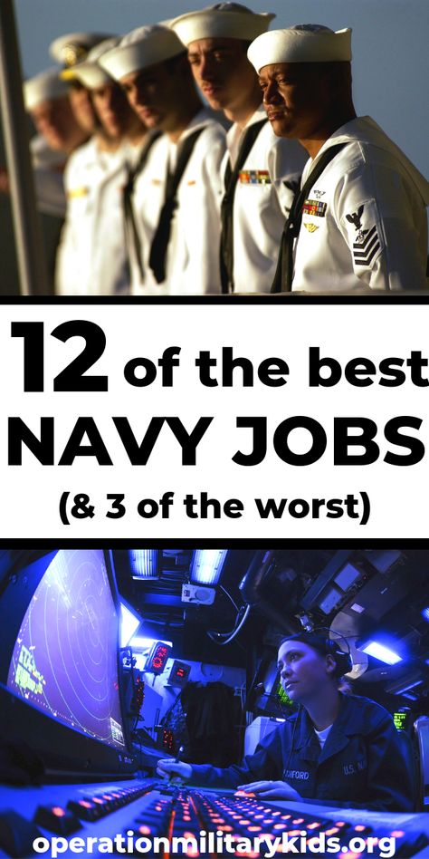 This article outlines the top 12 Navy Jobs for 2019 with the Top 3 most fun navy jobs, top 3 navy combat jobs, top 3 highly paid navy jobs and top 3 in-demand navy jobs… With a bonus - the 3 worst! Click over to Operation Military Kids to read. #navy #usnavalforces #usnavy #military Us Navy Mom, Navy Bootcamp Graduation Outfits, Us Navy Decor, Us Navy Uniform Women, Us Navy Aesthetic, Us Navy Graduation, Navy Aesthetic Military, Navy Military Women, Navy Wallpaper Iphone