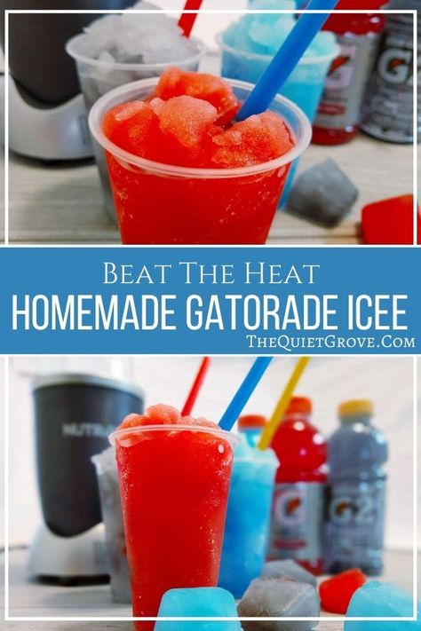 Keep your family happy and hydrated with these easy to make Gatorade Icee's. They are delicious and best of all can be made in a ton of fun flavors! #Frozentreat #IceeRecipe #SummerDrink How To Make Homemade Icees, Gatorade Slushie Recipe, Hydrating Summer Drinks, Frozen Gatorade, Gatorade Popsicles, Homemade Icees, Homemade Icee Recipe, Diy Slushies Recipes, Gatorade Slushie