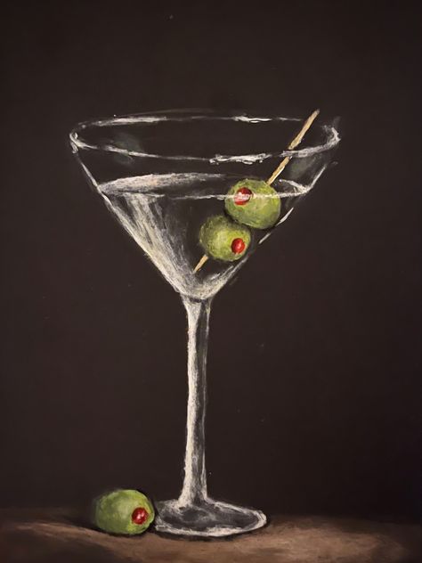 Martini Oil Painting, Dirty Martini Painting, Dirty Martini Aesthetic, Martini Painting, Aesthetic Oil Painting, Martini Aesthetic, Alcohol Painting, Martini Art, Painting Aesthetic