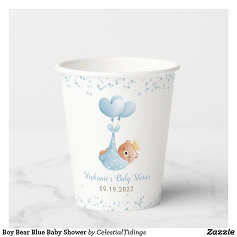 Boy Bear Blue Baby Shower Paper Cups Boy Baby Shower Plates, Baby Boy Shower Plates And Napkins, Baby Shower Tumbler Favor, Blue Sippy Cup, Blue Baby Shower Zazzle, Animal Baby Shower, Blue Baby Shower, Paper Cup, Fathers Day Cards