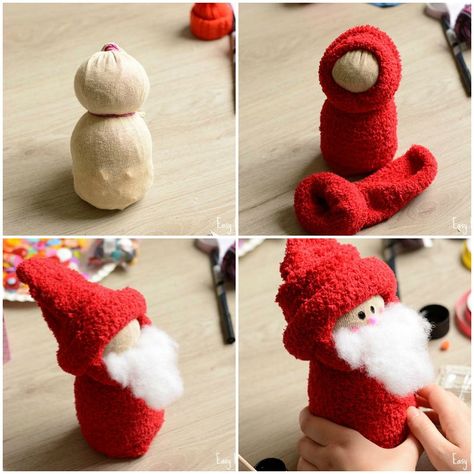 No-Sew Sock Santa Craft Easy Sock Animals No Sew, Snowman Sock, Sock Santa, Sock Projects, Sock Snowman Craft, Sweater Snowman, Santa Craft, Sock Snowman, Diy Santa