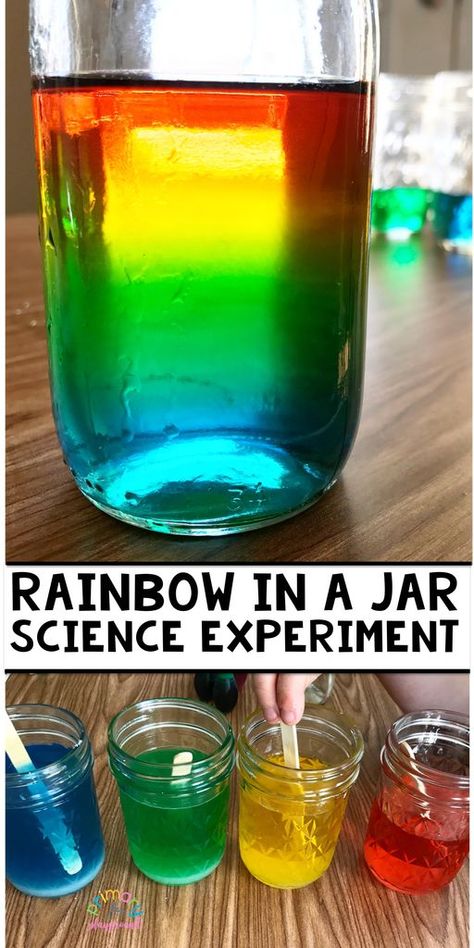 Rainbow In A Jar Science Experiment - Primary Playground Science Rainbow Experiments, Science Experiment For 2nd Grade, Grow A Rainbow, Kids Science Fair Projects, Primary Playground, Rainbow In A Jar, Vetenskapliga Experiment, Rainbow Science, Science Experiments Kids Elementary