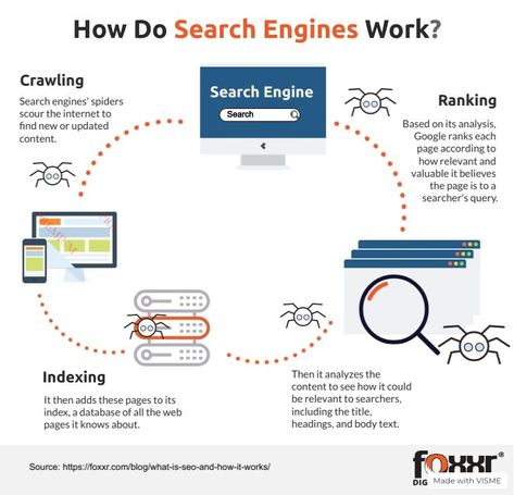 Ever wondered how search engines work? How do they index websites and return the best results for your searches? Learn all about it in this handy infographic. #searchengine #searchenginemarketing #searchengineoptimization Shopify Seo, Computer Learning, Search Engine Marketing Sem, What Is Seo, Seo Ranking, Marketing Technology, On Page Seo, Search Engine Marketing, Search Engines