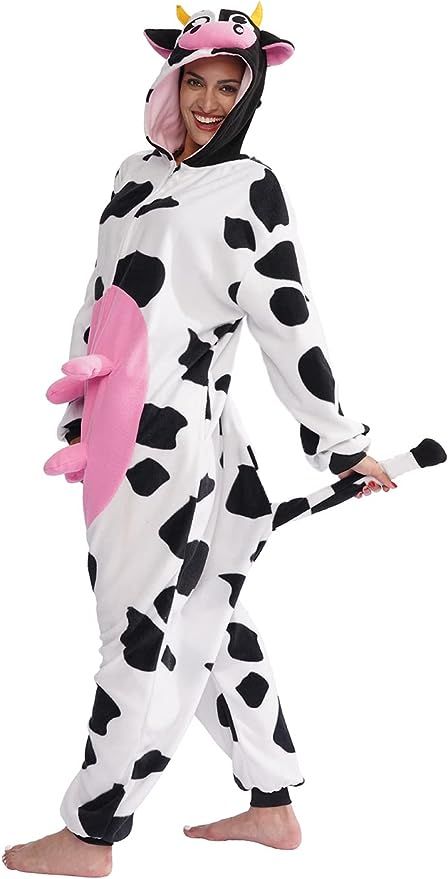 Cow Pajamas, Adult Onesie Pajamas, Animal Cosplay, Halloween Costume Suit, Costume For Men, Cow Costume, Black Onesie, Onesie Costumes, Mens Halloween Costumes