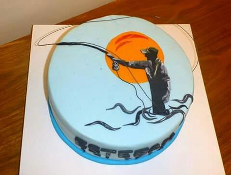 Fly fishing Fly Fishing Cakes For Men, Fly Fishing Cake, Fishing Cakes, Groomsman Cake, Fish Cake Birthday, Fishing Cake, Cakes Decor, Dad's Birthday, Wedding Cakes With Cupcakes