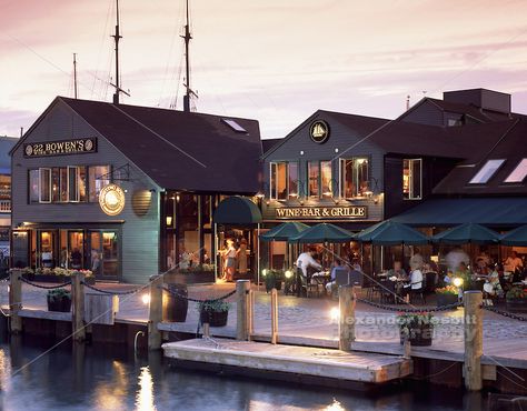 USA, Newport, RI - 22 Bowen's wine bar and grille restaurant on Bowen's wharf - exterior shot. Seafood Restaurant Exterior, Brindleton Bay Aesthetic, Sims 4 Brindleton Bay Restaurant, Brindleton Bay, Hampton Restaurant, Nantucket Restaurants, Boat Restaurant, Lakeside Restaurant, Restaurant Exterior