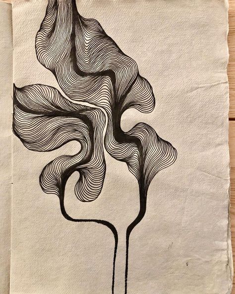 Abstract Illustration Art, Rapid Art Easy, Fine Line Sketches, Trippy Line Drawings, Black Doodle Art, Sketch Art Ideas, Vignette Drawing, Fluid Drawing, Practice Doodles