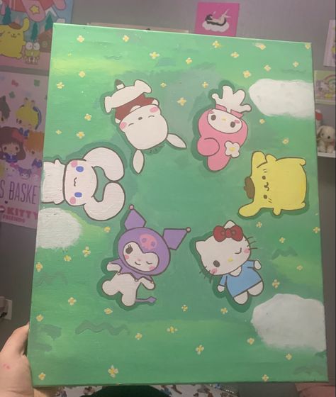 Drawing Ideas Sanrio, Art Hello Kitty, Cute Drawing Ideas, Hello Kitty Rooms, Kitty Art, Hello Kitty Coloring, Cute Drawing, Kitty Drawing, Simple Canvas Paintings