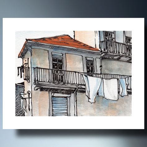 Laundry Day, Travel Sketch, Watercolor Print, Urbansketch, City Street, House, Printable Wall Art, Instant Download. Fine Art, Peter Sheeler - Etsy Canada Watercolor Urban Sketching, Peter Sheeler, House Printable, Sketch Free, Sketch Watercolor, Pen And Wash, Street House, Travel Sketches, Laundry Day