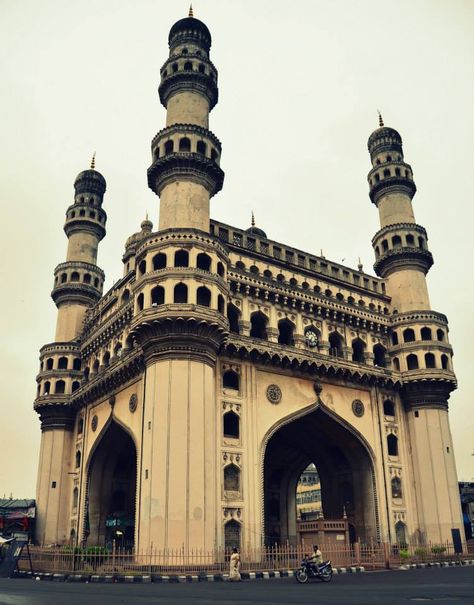 The #Charminar is a magnificent monument & mosque and is perhaps the icon of Hyderabad. Indian Monuments Photography, Charminar Photography, Hyderabad Architecture, Hyderabad Aesthetic, Monuments Of India, Indian Monuments, Explore Drawing, Monument In India, Historical India