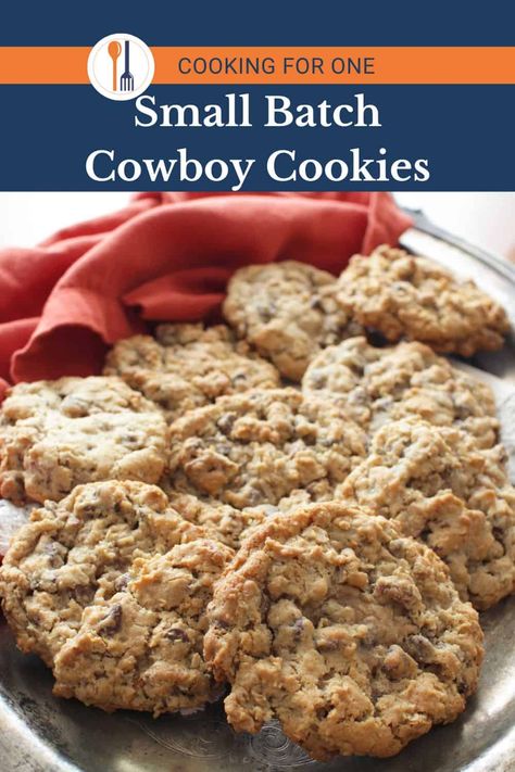 Bake up some hearty cowboy cookies today! This half batch cowboy cookie recipe gives you jumbo cookies packed with oats, chocolate, and nuts. | One Dish Kitchen Small Batch Cowboy Cookies, Laura Bush’s Cowboy Cookies, Quick And Easy Cookies, Cowboy Cookies Recipe, Baking Dish Recipes, Jumbo Cookies, Cowboy Cookie, Small Batch Cookie Recipe, Cowboy Cookie Recipe