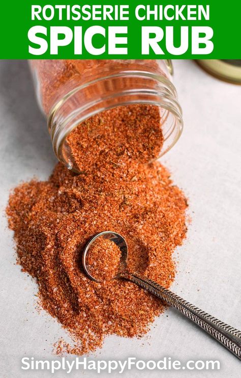 Rotisserie Chicken Spice Rub - Simply Happy Foodie Rubs For Chicken, Rotisserie Chicken Rub, Rotisserie Seasoning, Chicken Spice Rub, Roast Chicken Rub, Rotisserie Chicken Seasoning, Simply Happy Foodie, Potatoes Easy, Rotisserie Chicken Breast