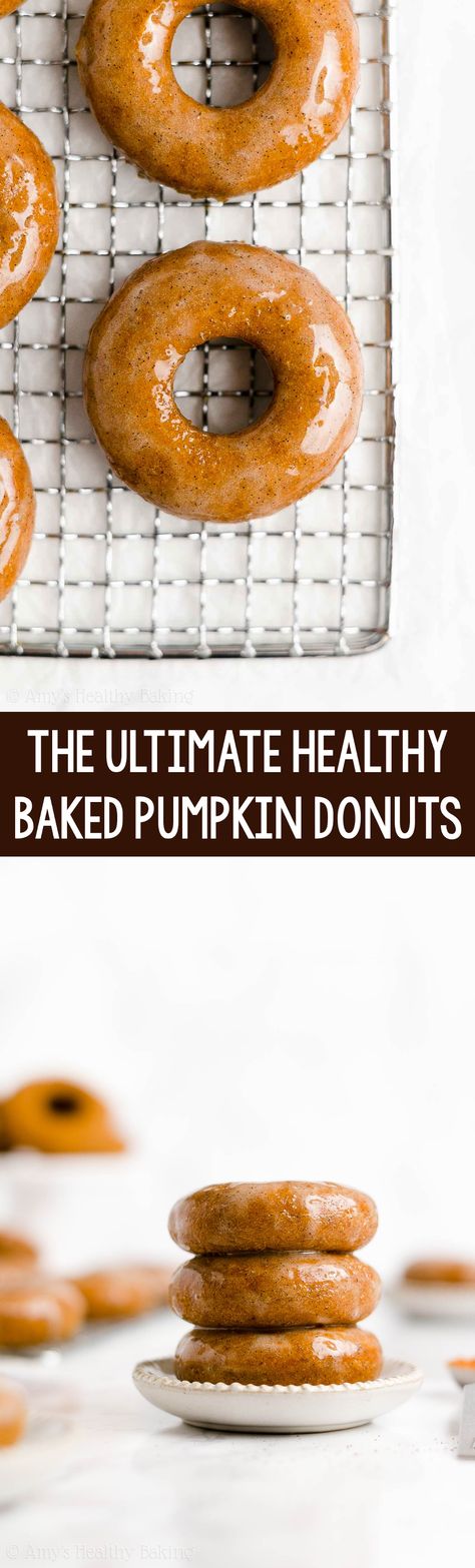 The BEST EVER Healthy Pumpkin Donuts Recipe! They’re 36 calories & baked, not fried! SO good & easy to make too! ♡ easy baked pumpkin donuts. best homemade pumpkin donuts. low calorie gluten free pumpkin donuts with vegan option. no sugar vanilla bean glaze. Easy Pumpkin Spice Muffins, Pumpkin Donuts Recipe, Pumpkin Doughnut, Cinnamon Glaze, Pumpkin Spice Donut, Donuts Recipe, Homemade Donuts, Baked Donuts, Donut Glaze