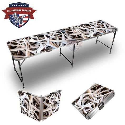 Custom Antler Stacked Graphic 8 Ft Tailgate Table Tailgate Table, Custom Cornhole Boards, Beer Pong Tables, Duck Cloth, Beer Pong, Discover Card, Cornhole Boards, Ready To Play, Outdoor Games