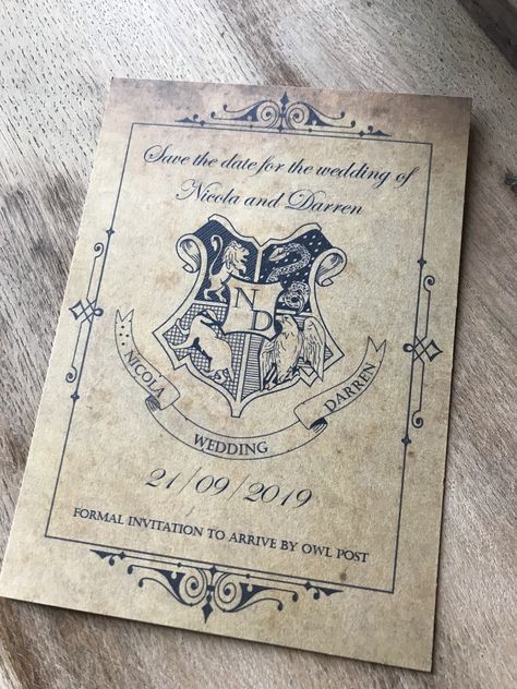 Our Harry Potter themed Save the Date Cards Harry Potter Inspired Wedding Invitation, Save The Date Ideas Harry Potter, Harry Potter Save The Date Wedding, Save The Date Harry Potter, Save The Date Harry Potter Theme, Hogwarts Wedding Invitations, Harry Potter Save The Date, Harry Potter Wedding Invitations, Debut Themes