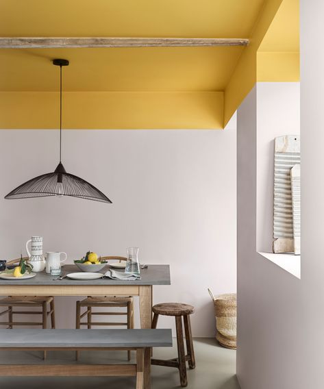 9 kitchen ceiling ideas to crown the hub of your home | Real Homes Dining Room Wall Ideas, Country Kitchen Diner, Kitchen Ceiling Ideas, Room Wall Ideas, Aesthetic Home Decor Ideas, Yellow Ceiling, Yellow Dining Room, Ceiling Kitchen, Paint Trends